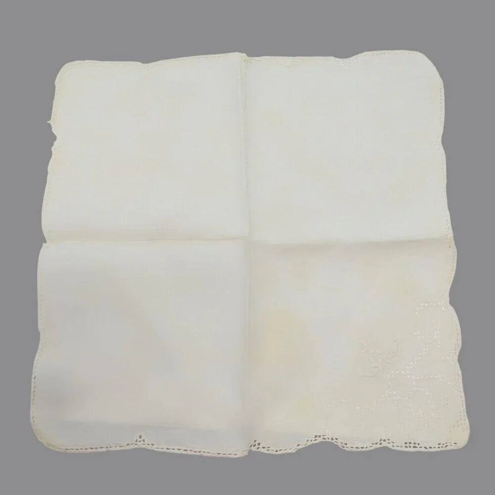 Vintage Napkins Linen Embroidered Crochet Cream 2 Sets